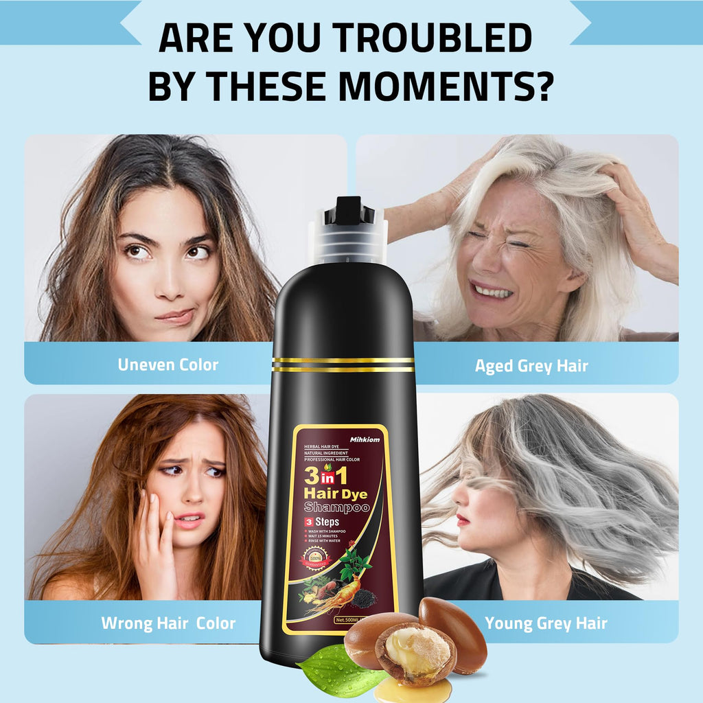 Mihkiom Hair Dye Shampoo 3 in 1 – Chestnut Brown Refresh in 20 Minutes | Natural Plant Formula
