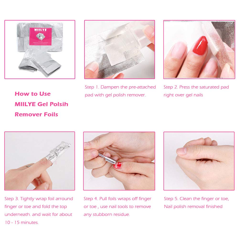 MIILYE Nail Polish Remover Foil Wraps with Pre-attached Lint-Free Pad (300 Wraps)