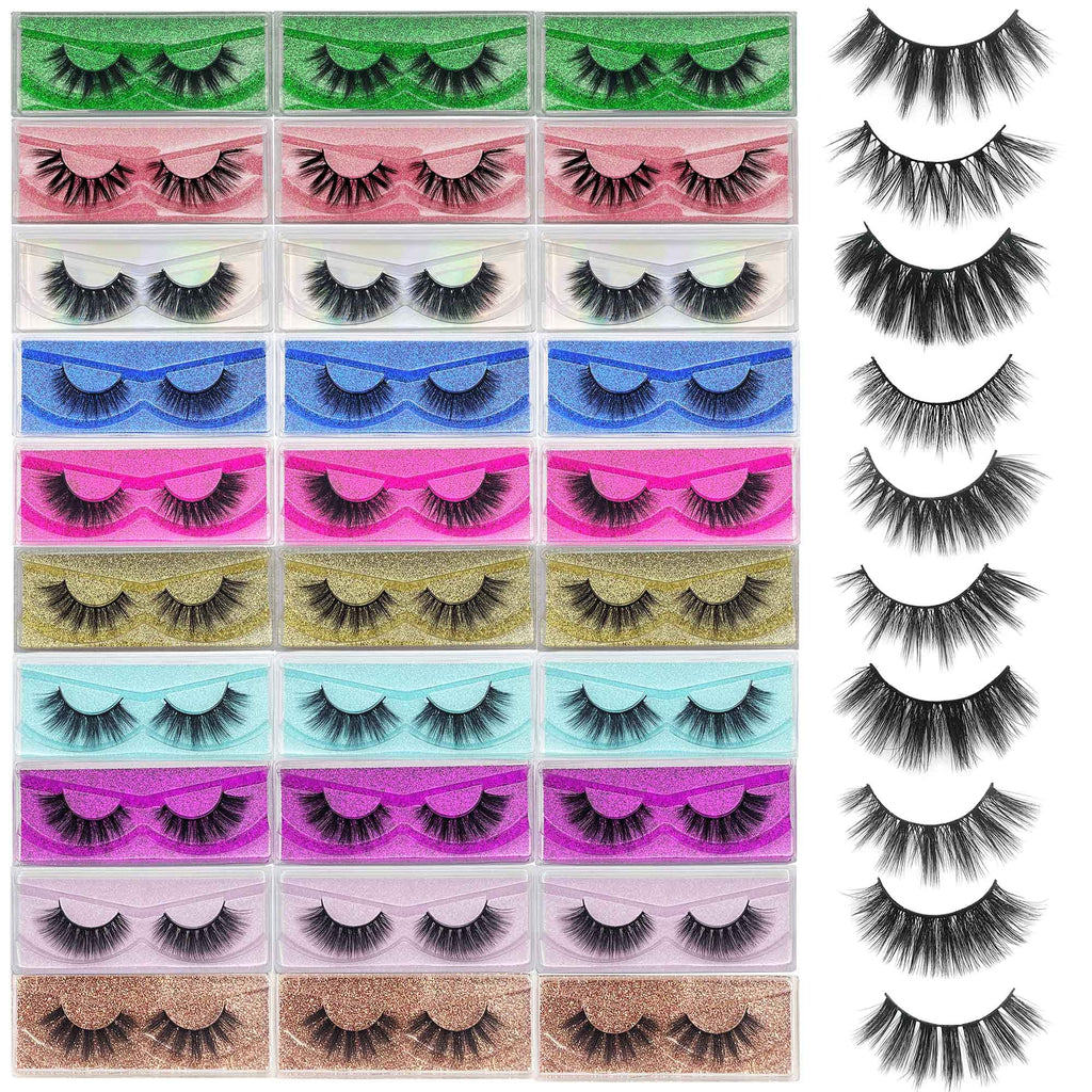 Mikiwi 30-Pair 5D Faux Mink Lashes Bulk Wholesale – 12-20mm Natural, Fluffy