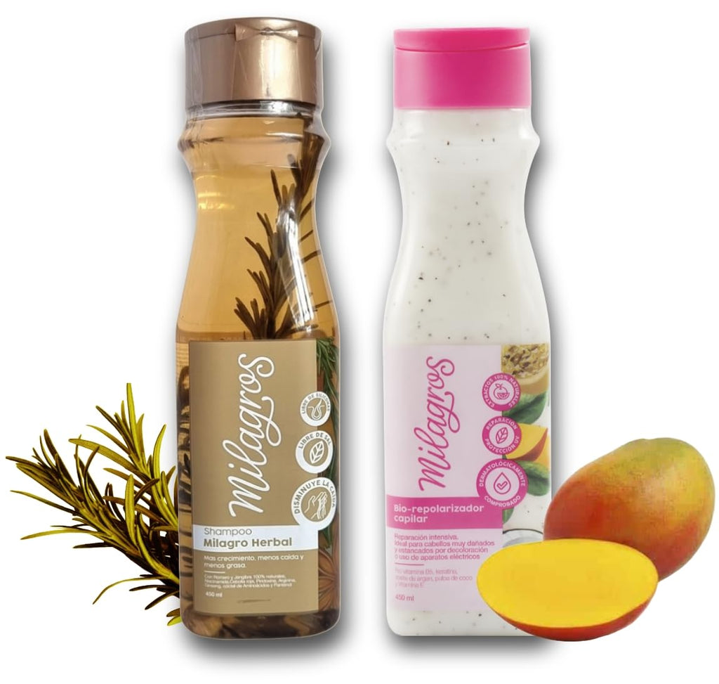 Milagros Herbal Shampoo & Biorepolarizer | Hair Strength, Shine & Renewal | Colombia
