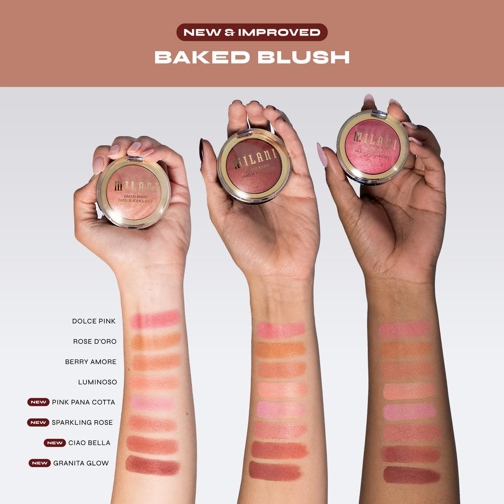 Milani Baked Blush Dolce Pink – 8 Shades, Buildable Color, Cruelty-Free Cheek Makeup