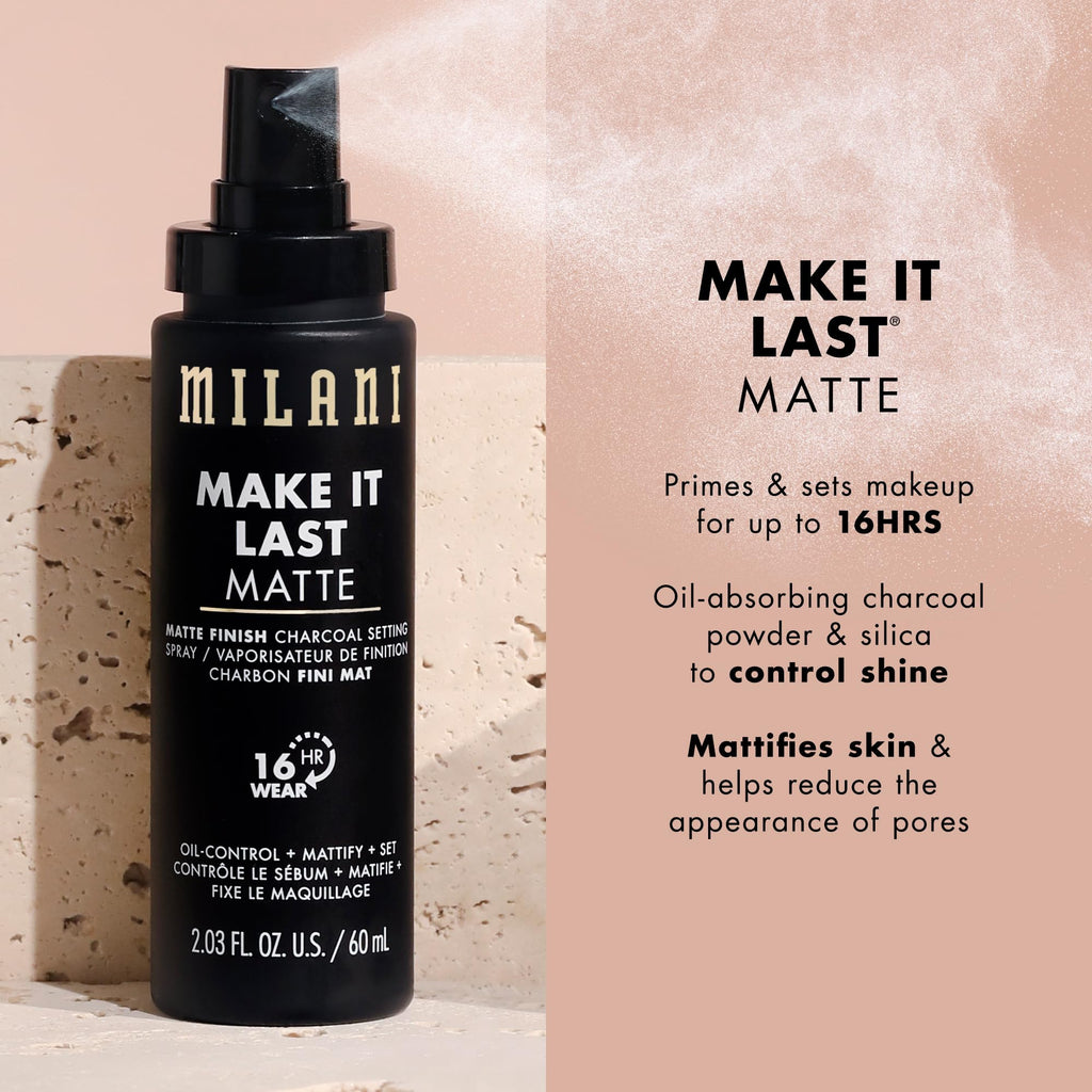 Milani Make It Last Matte Setting Spray + Primer — Charcoal, Oil-Absorbing, 16-Hour Matte Finish (2 Pack)