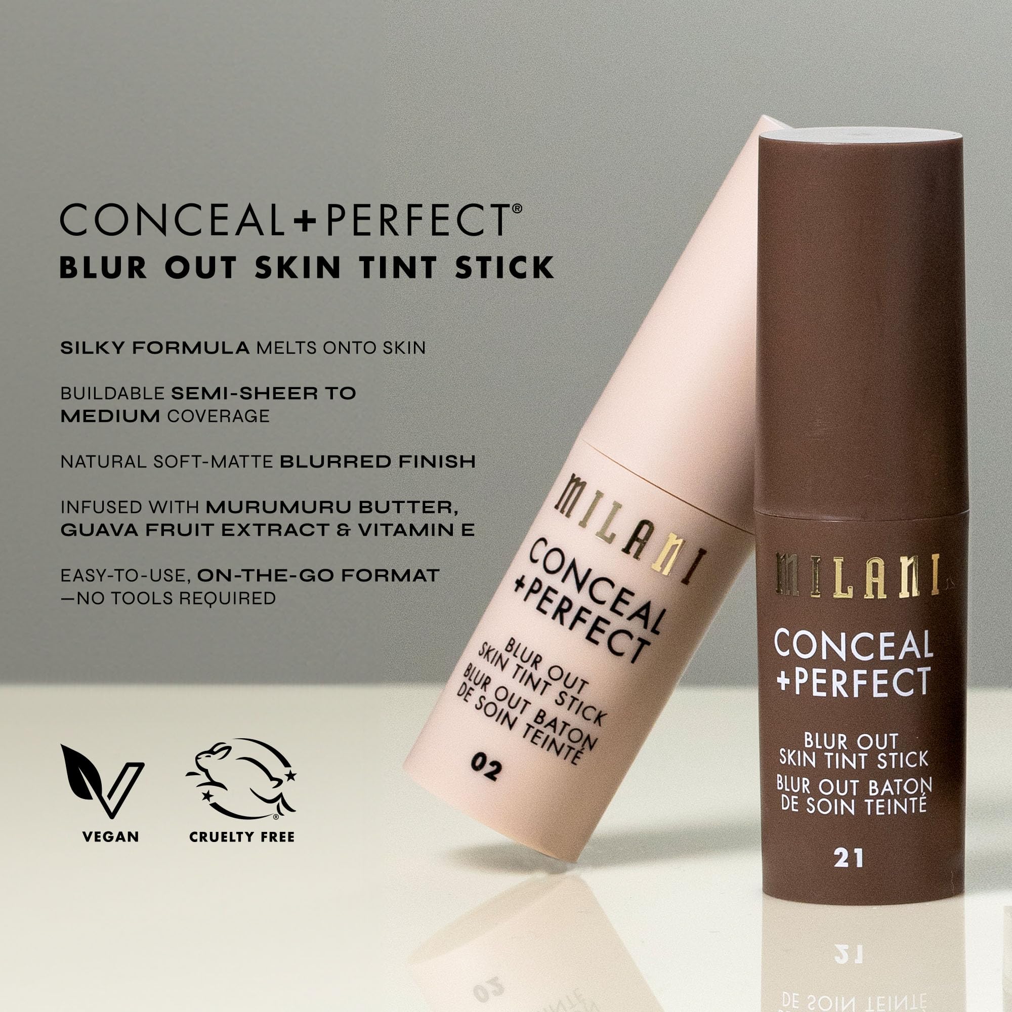 Milani Conceal + Perfect Skin Tint Stick Shade 09 – Blur Out, Buildable Coverage