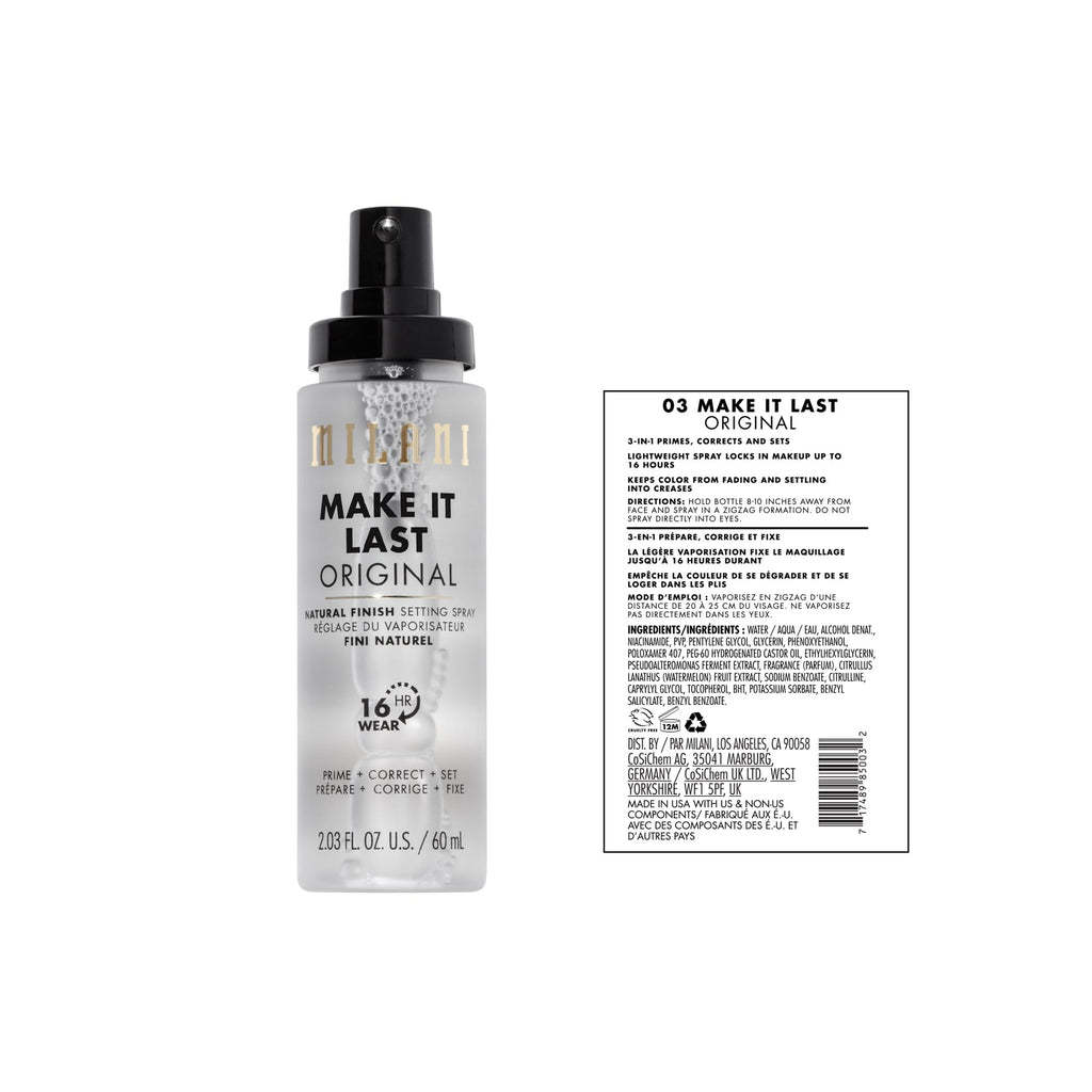 Milani Make It Last Setting Spray + Primer Original – Natural Finish with Niacinamide, 2-Pack (2.03 fl oz each)