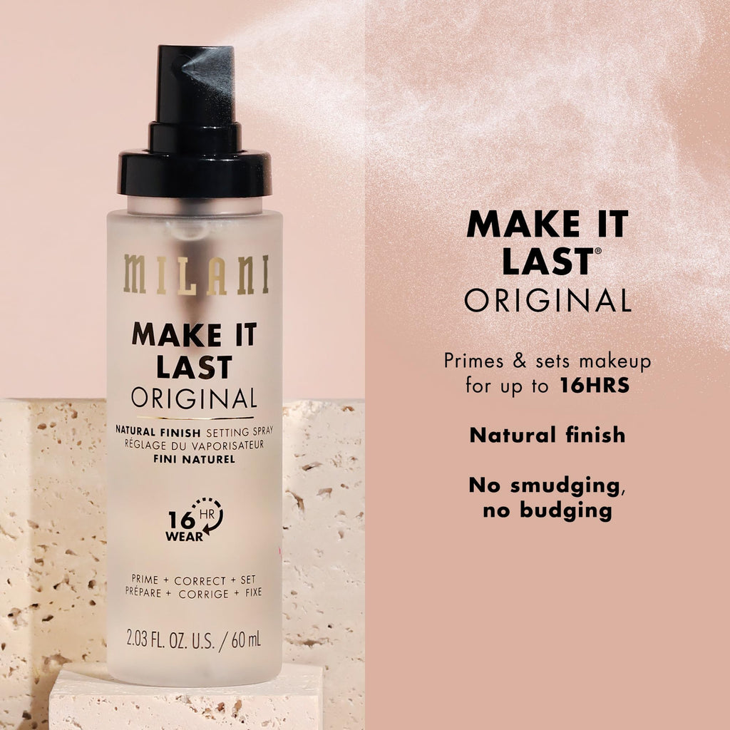 Milani Make It Last Setting Spray + Primer Original – Natural Finish with Niacinamide, 2-Pack (2.03 fl oz each)