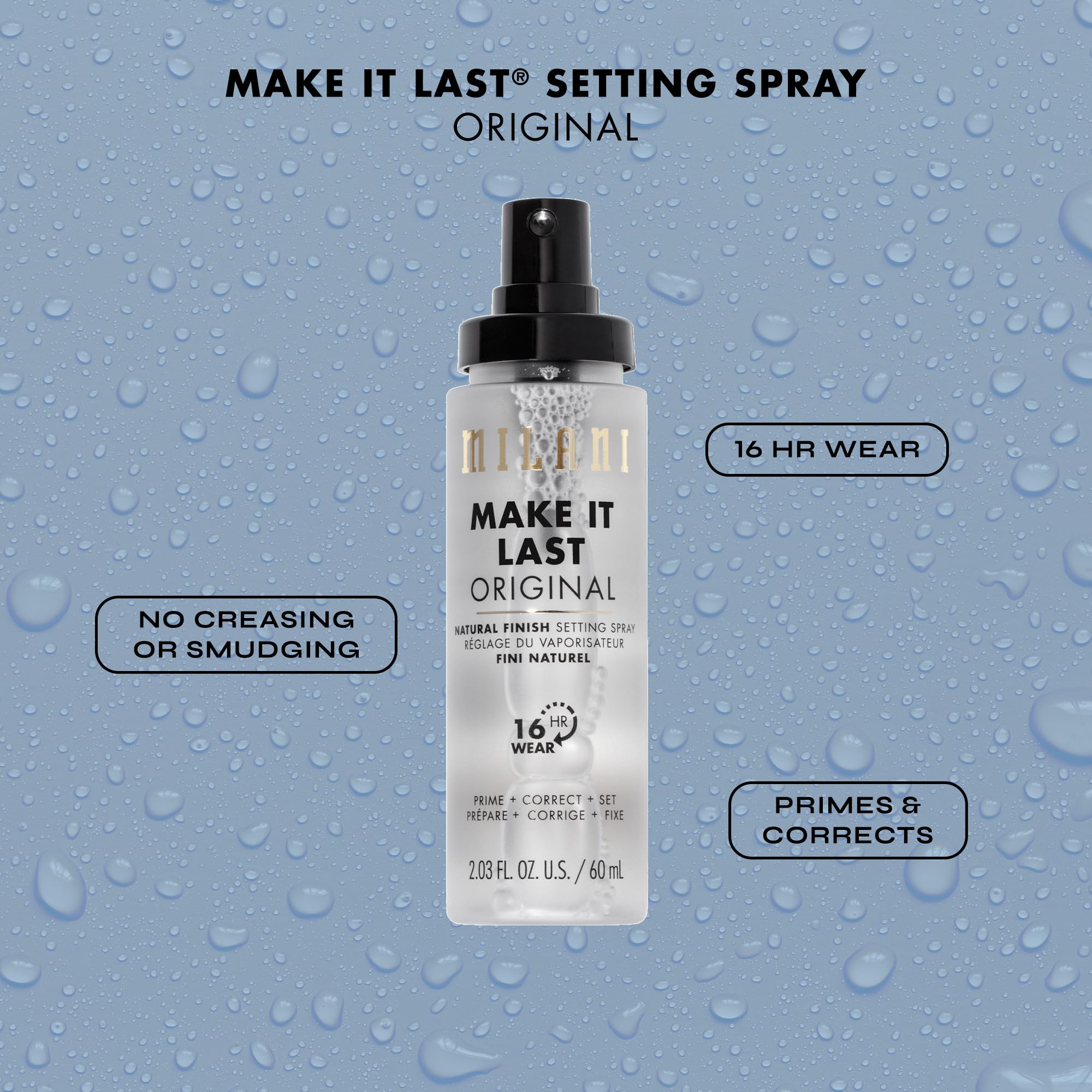Milani Make It Last Setting Spray + Primer Original – Natural Finish with Niacinamide, 2-Pack (2.03 fl oz each)