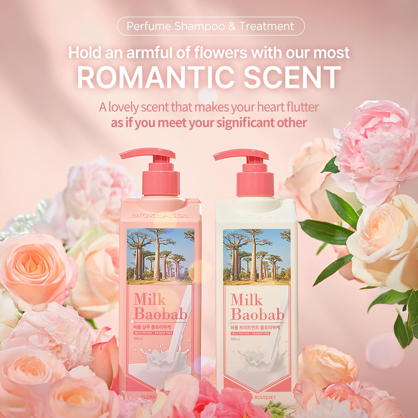 Milk Baobab Perfume Shampoo & Conditioner Set – 16.90 Fl Oz Each (2 in 1) | Flora Bouquet Korean Hair Care