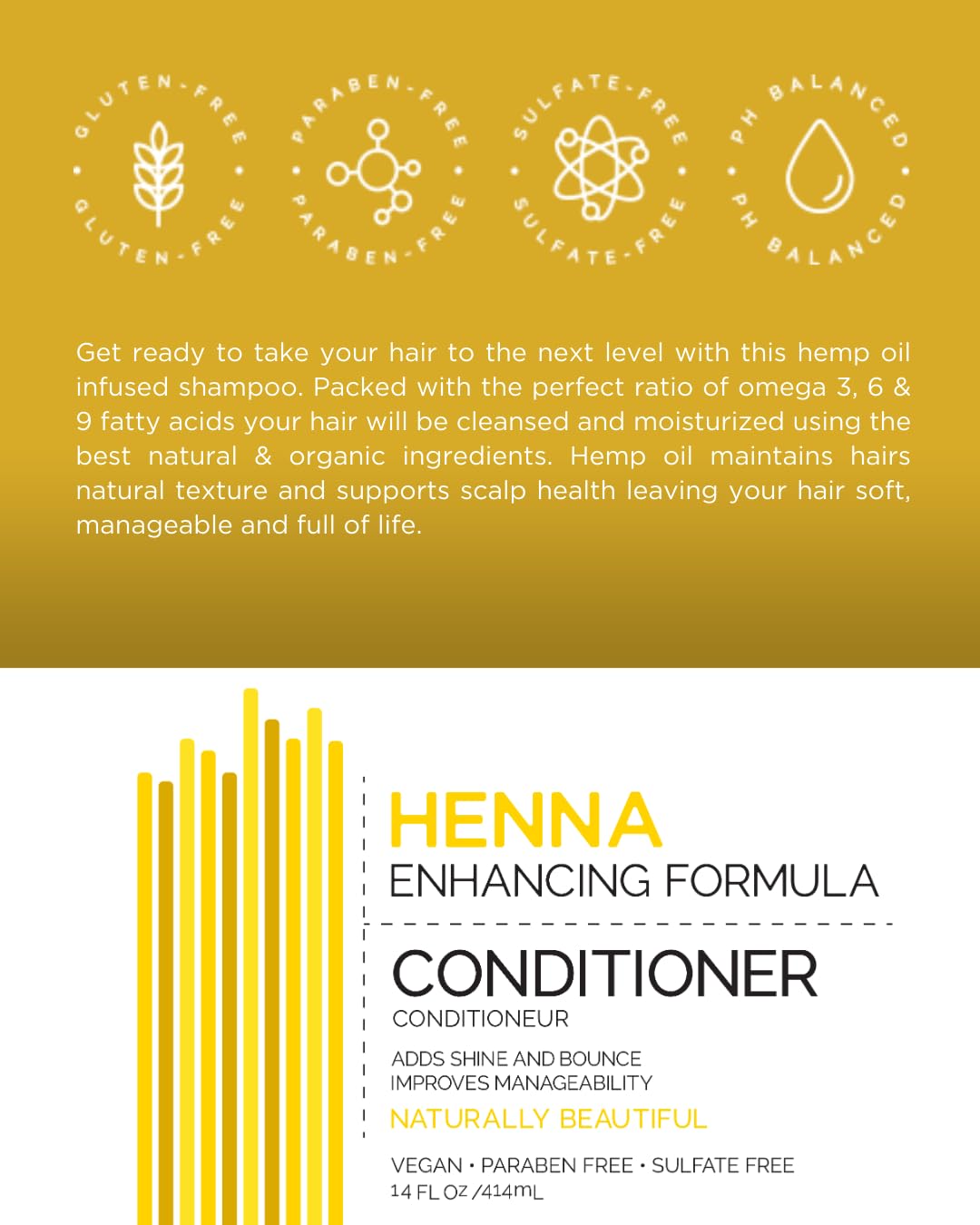 Mill Creek Henna Shampoo and Conditioner Bundle – 14 oz Each | Color Safe, Gluten Free