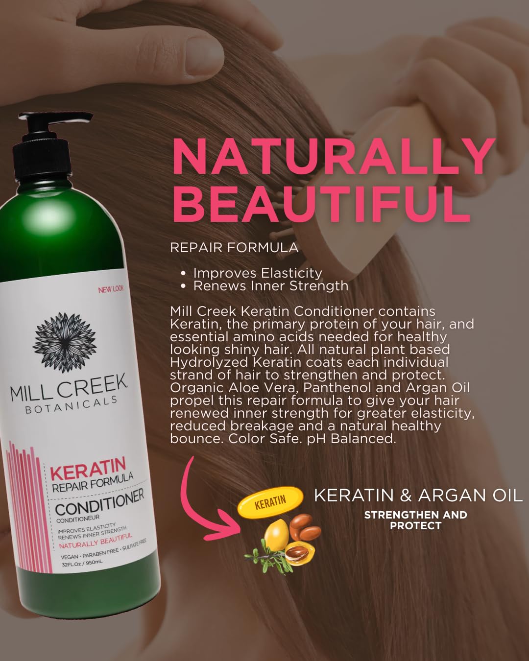 Mill Creek Keratin Conditioner 32 oz – Color Safe, pH-Balanced Hair Care with Aloe Vera & Argan Oil