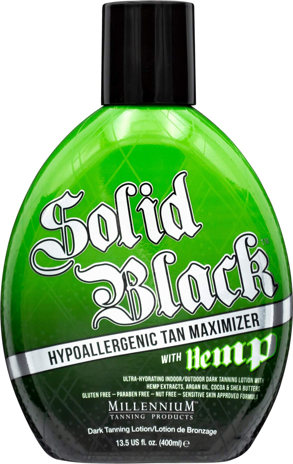 Millennium Tanning Solid Black Hypoallergenic Tan Maximizer with Hemp – Indoor/Outdoor Dark Lotion 13 oz