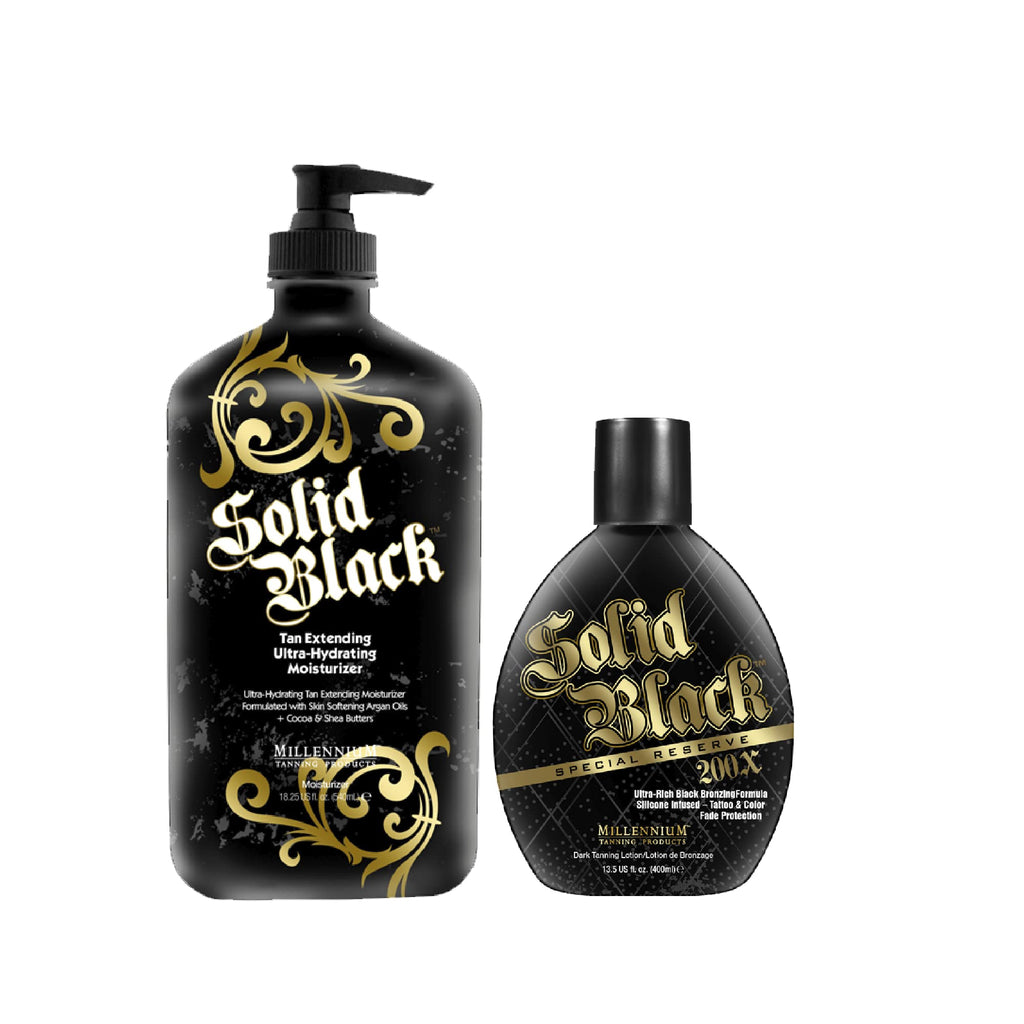 Millennium Tanning Solid Black 200X Tan Lotion & Extender – 13.5 & 18.25 oz