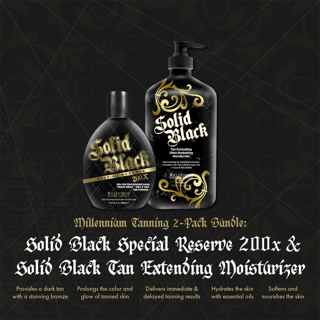 Millennium Tanning Solid Black 200X Tan Lotion & Extender – 13.5 & 18.25 oz