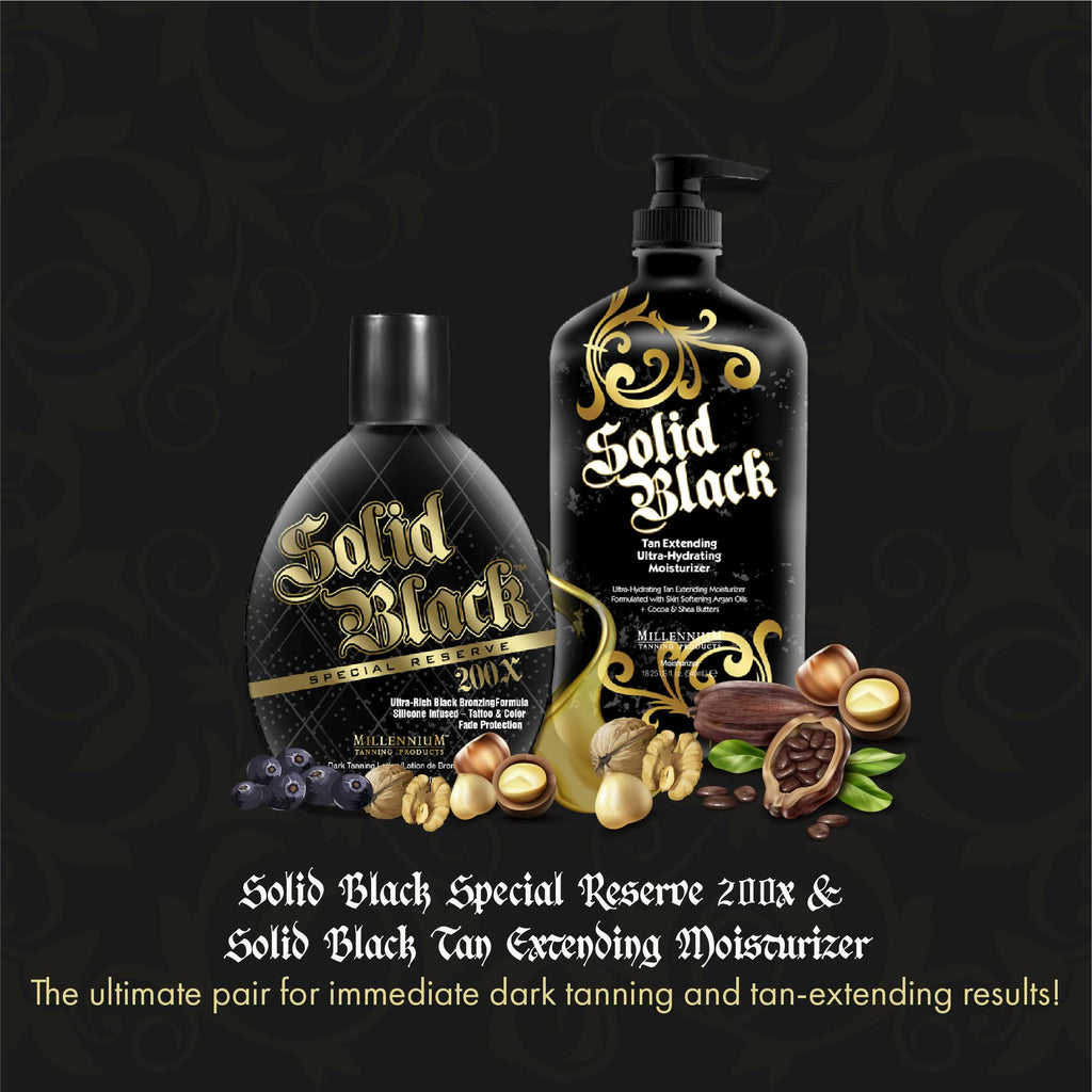 Millennium Tanning Solid Black 200X Tan Lotion & Extender – 13.5 & 18.25 oz