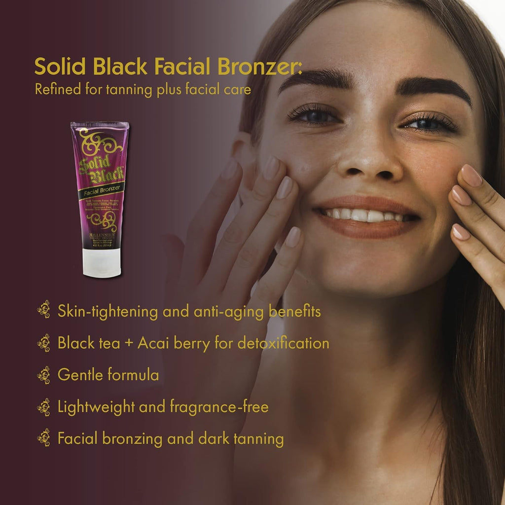 Millennium Tanning Solid Black Facial Bronzer – Skin-Firming Face Tanning Lotion | 4 oz