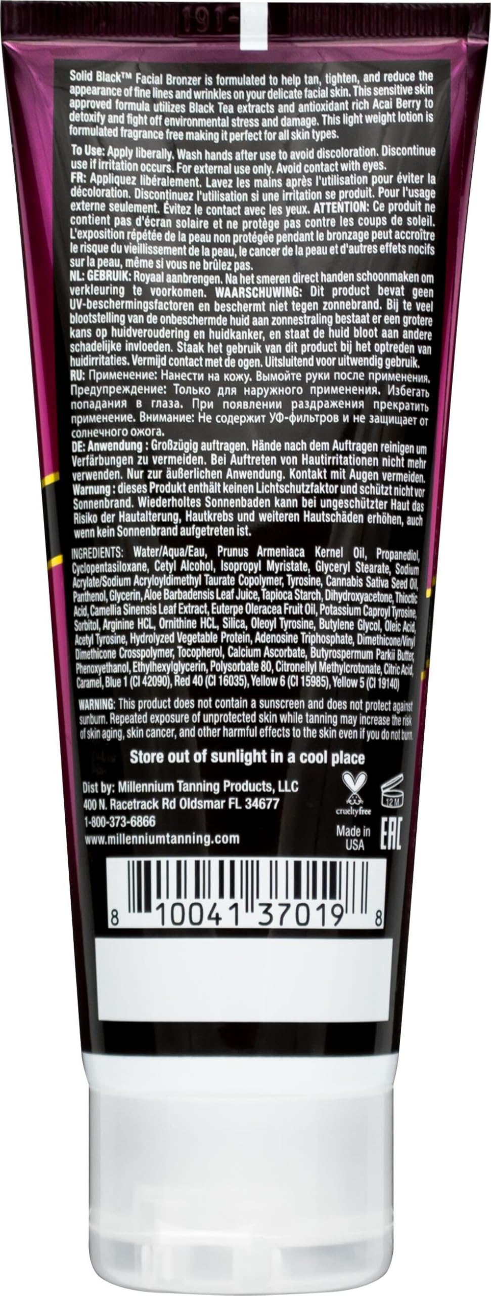 Millennium Tanning Solid Black Facial Bronzer – Skin-Firming Face Tanning Lotion | 4 oz