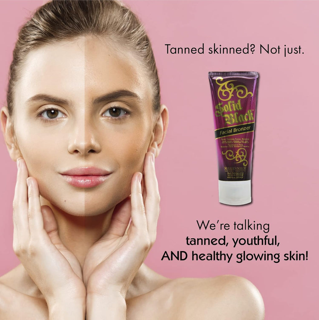 Millennium Tanning Solid Black Facial Bronzer – Skin-Firming Face Tanning Lotion | 4 oz