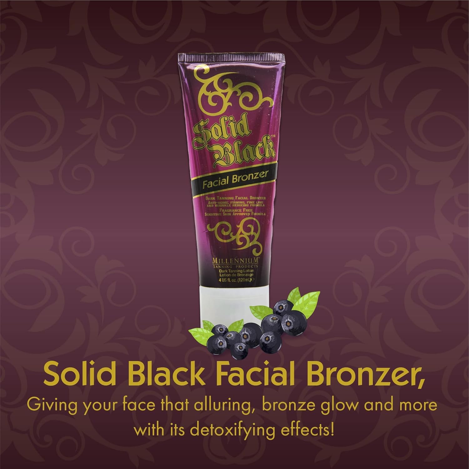 Millennium Tanning Solid Black Facial Bronzer – Skin-Firming Face Tanning Lotion | 4 oz