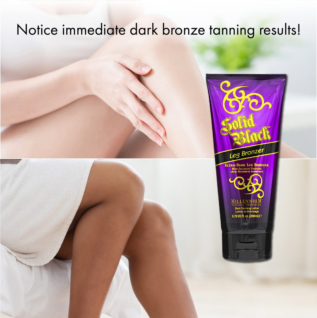 Millennium Tanning Solid Black Leg Bronzer – Ultra Dark Aloe-Infused Lotion (6.78 oz)
