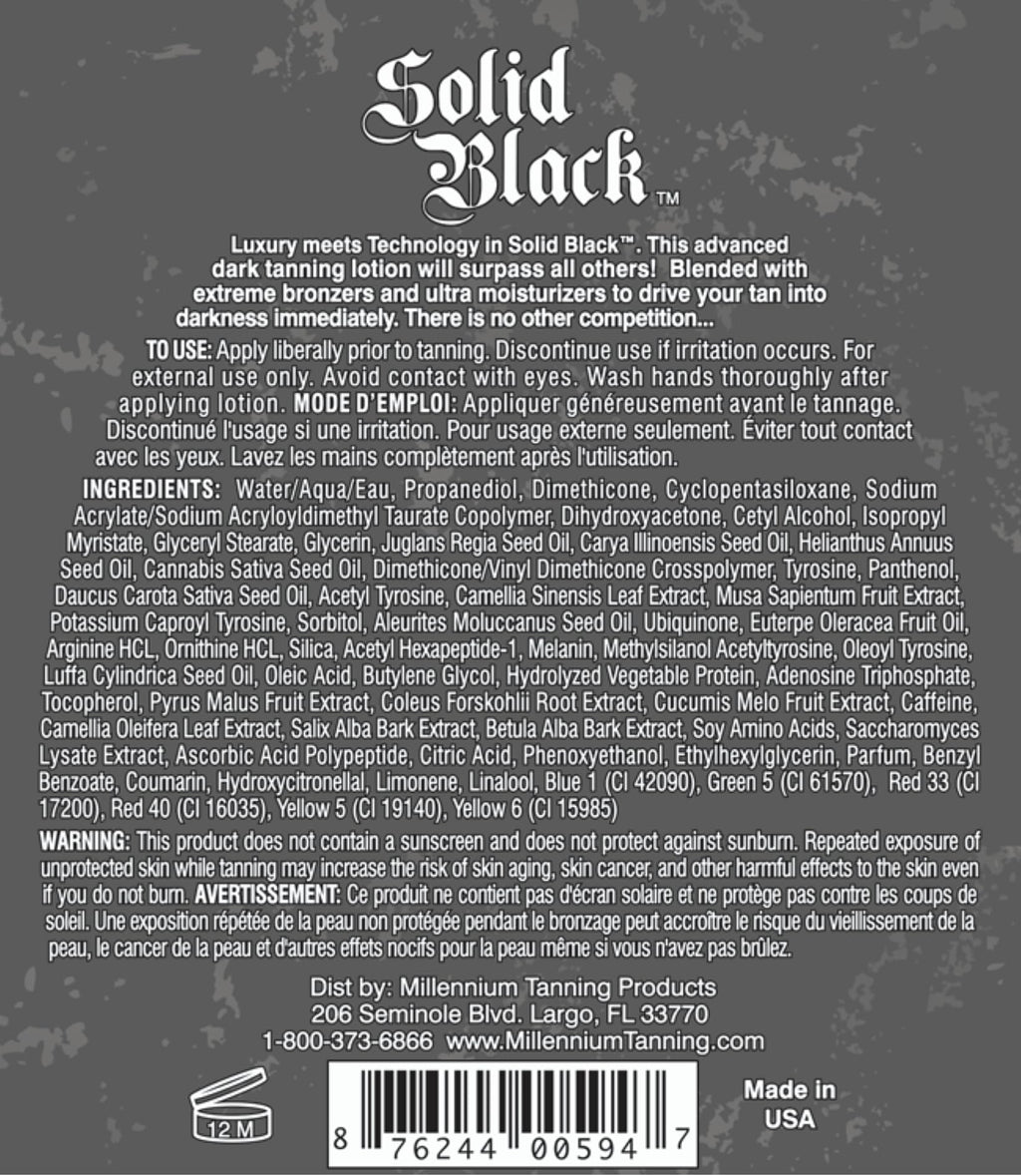 Millennium Tanning SOLID BLACK 100X Dark Tanning Lotion – Indoor/Outdoor Silicone Bronzer, 13.5 Fl oz