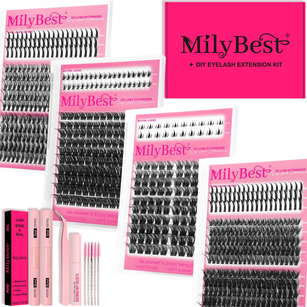 MilyBest Lash Clusters Kit 864pcs – D-Curl Lashes, 4 Styles, DIY Extensions
