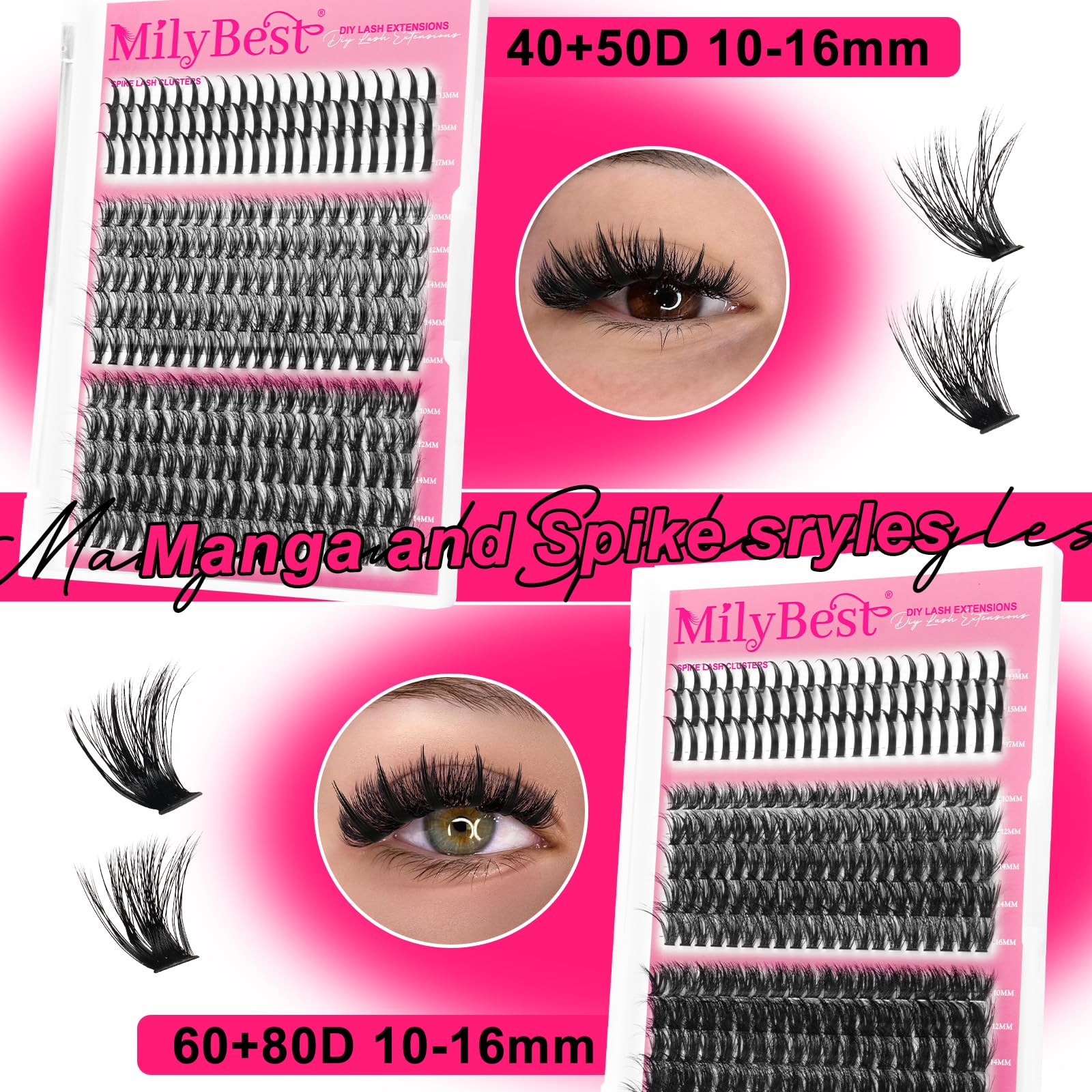 MilyBest Lash Clusters Kit 864pcs – D-Curl Lashes, 4 Styles, DIY Extensions