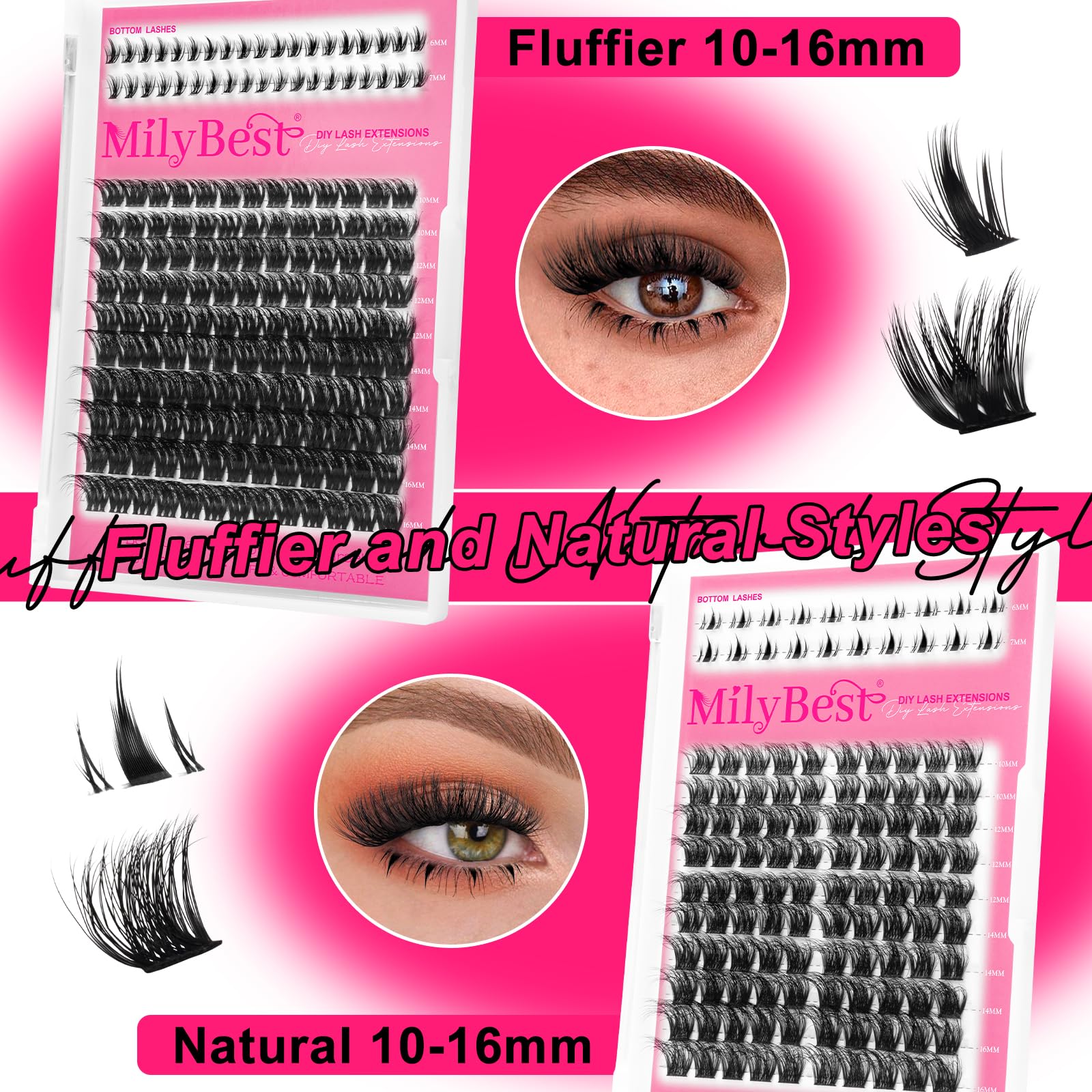MilyBest Lash Clusters Kit 864pcs – D-Curl Lashes, 4 Styles, DIY Extensions