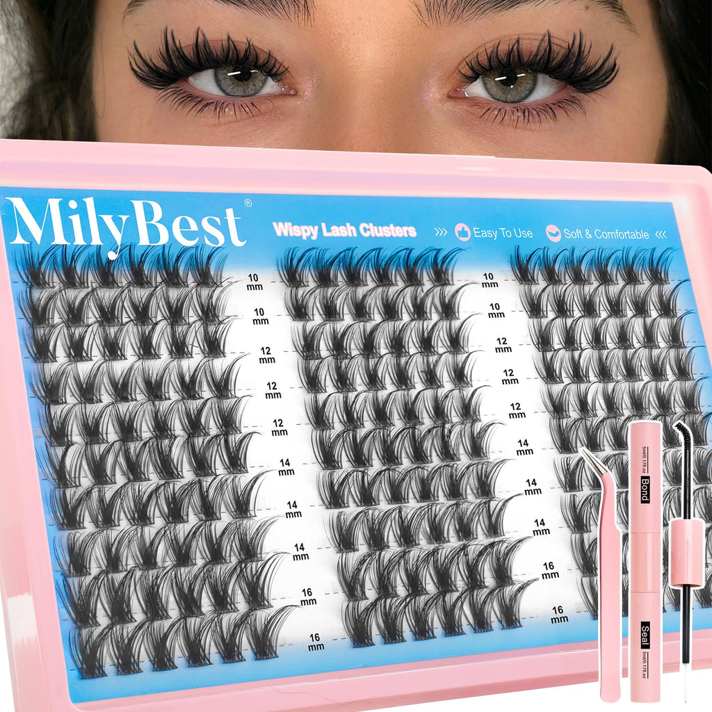 MilyBest Lash Clusters Kit – Wispy DIY Lash Extensions, 180pcs CC Curl, 10-16mm