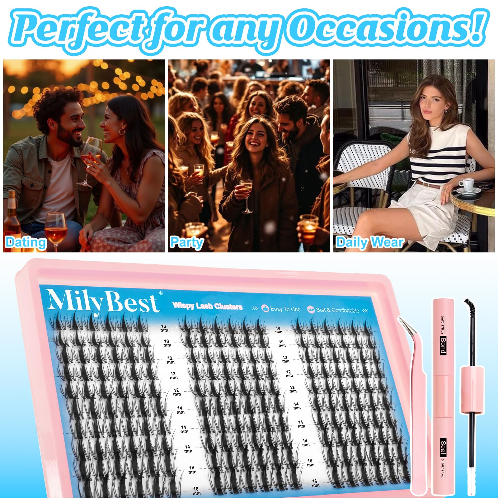 MilyBest Fairy Lash Clusters Kit – DIY 180 Pcs Lash Extensions 10–16mm with Bond & Seal