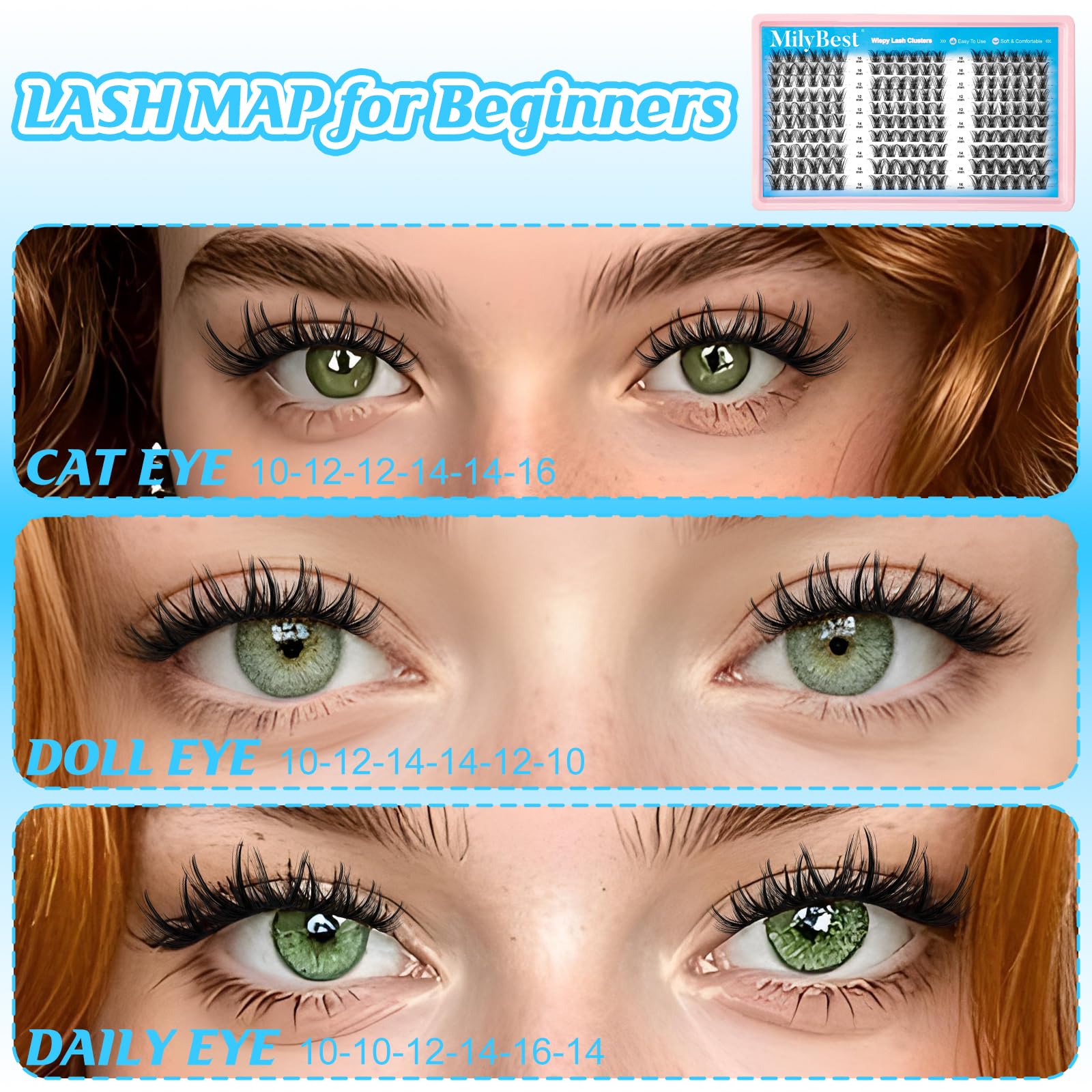 MilyBest Lash Clusters Kit – Wispy DIY Lash Extensions, 180pcs CC Curl, 10-16mm
