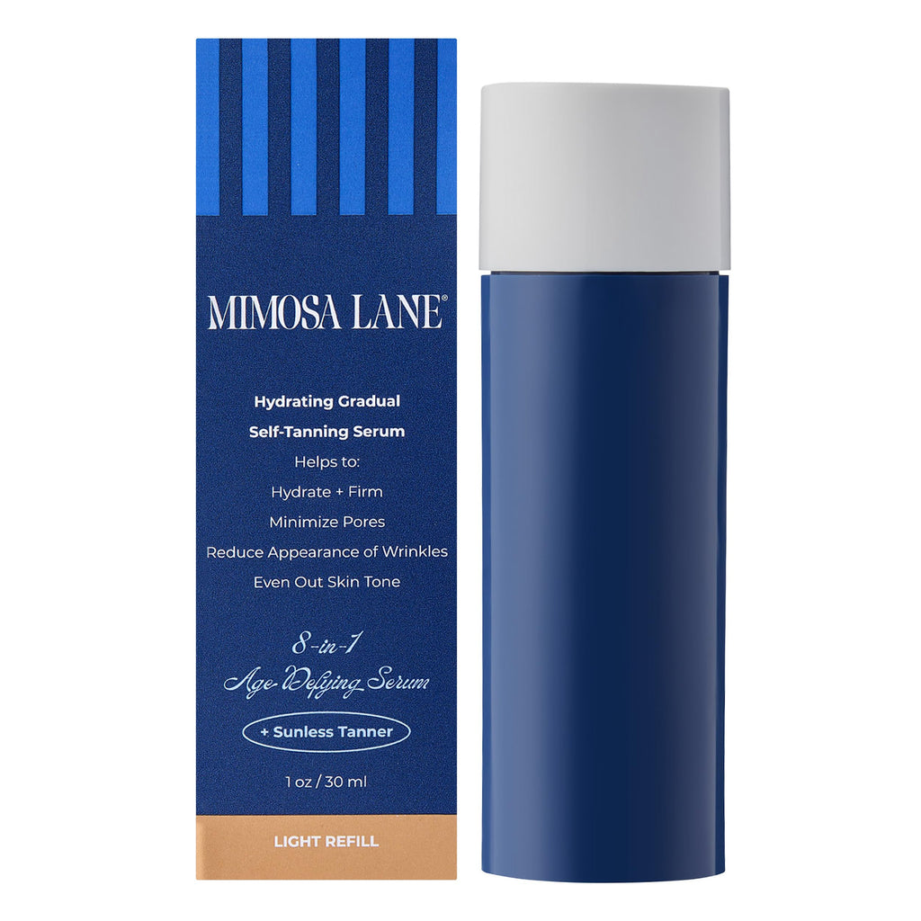 Mimosa Lane 8-in-1 Age Defying Serum REFILL – Hydrating Self-Tanner for Face with Hyaluronic Acid & Vitamins B C E, Fragrance-Free, Vegan, 1 oz, Light