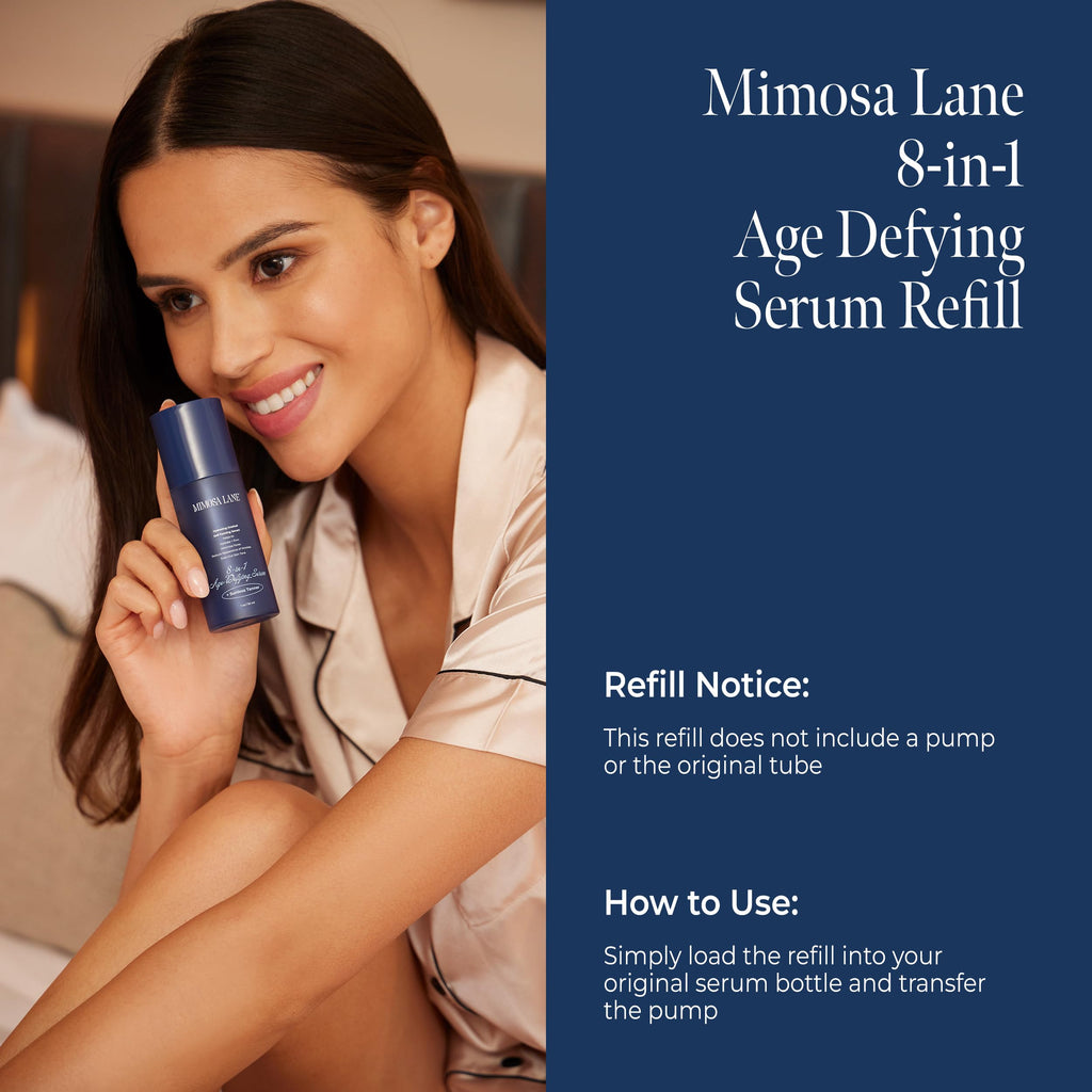 Mimosa Lane 8-in-1 Age Defying Serum REFILL – Hydrating Self-Tanner for Face with Hyaluronic Acid & Vitamins B C E, Fragrance-Free, Vegan, 1 oz, Light