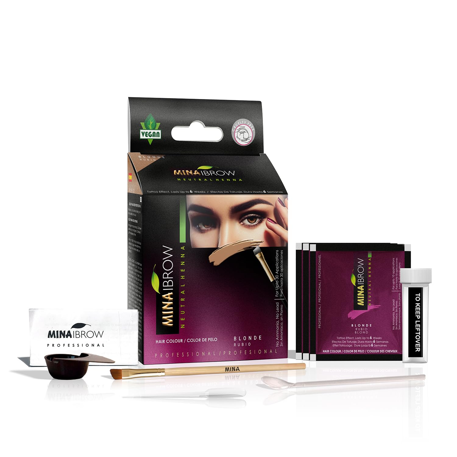 MINA iBrow Henna Hair Color Kit – Ammonia-Free, Gray Coverage, Lasts 6 Weeks | Vegan & Cruelty-Free | Blonde