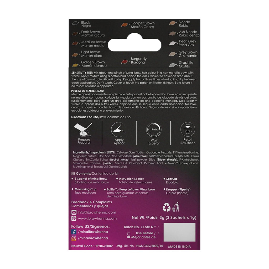 MINA iBrow Henna Hair Color Kit Graphite – Ammonia Free, Cruelty Free, Up to 6 Weeks | MinaiBrow