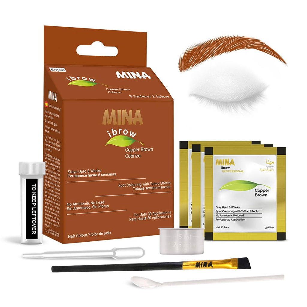 MINA iBrow Henna Color Tint Kit – Copper Brown | Covers Gray Hair, Up to 6 Weeks | No Ammonia, Vegan