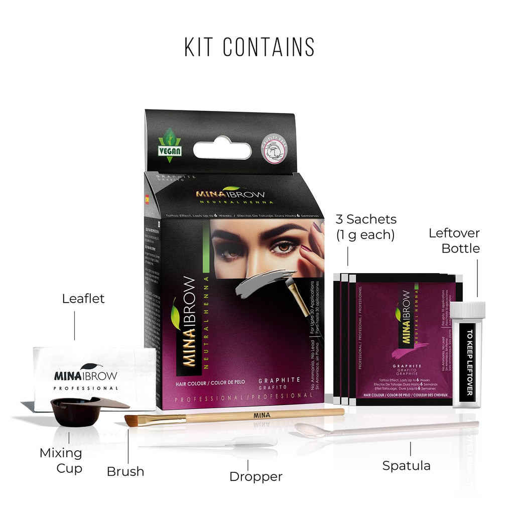MINA iBrow Henna Hair Color Kit Graphite – Ammonia Free, Cruelty Free, Up to 6 Weeks | MinaiBrow
