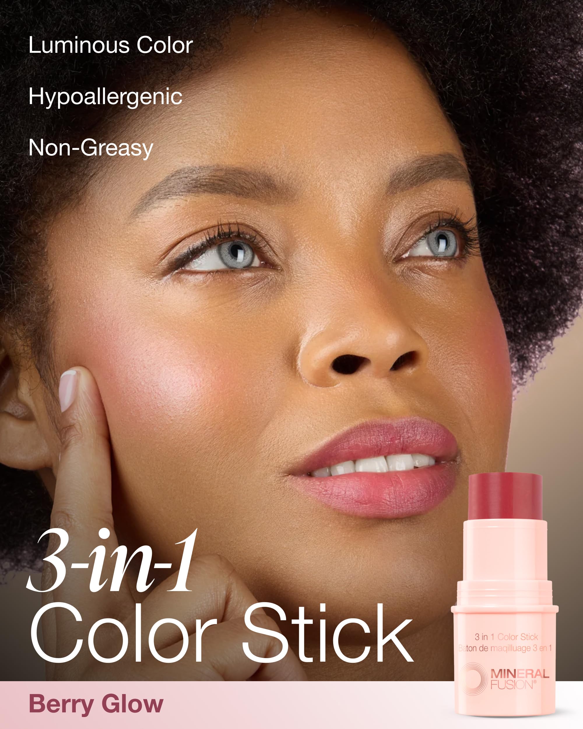 Mineral Fusion 3-in-1 Color Stick – Hydrating Tinted Blush for Cheeks, Lips & Eyes | Berry Glow