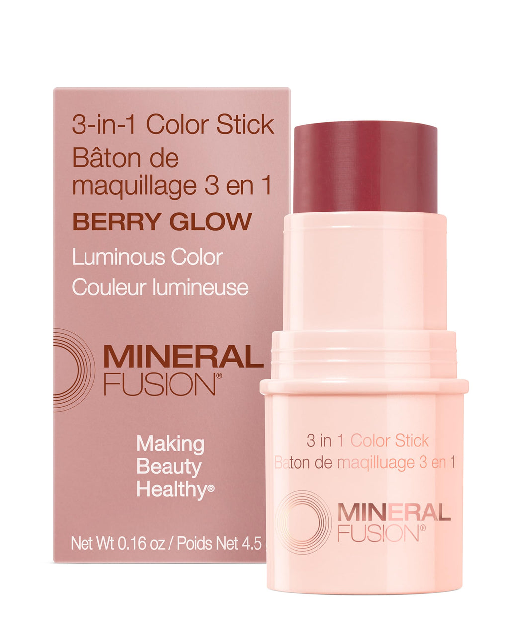 Mineral Fusion 3-in-1 Color Stick – Hydrating Tinted Blush for Cheeks, Lips & Eyes | Berry Glow