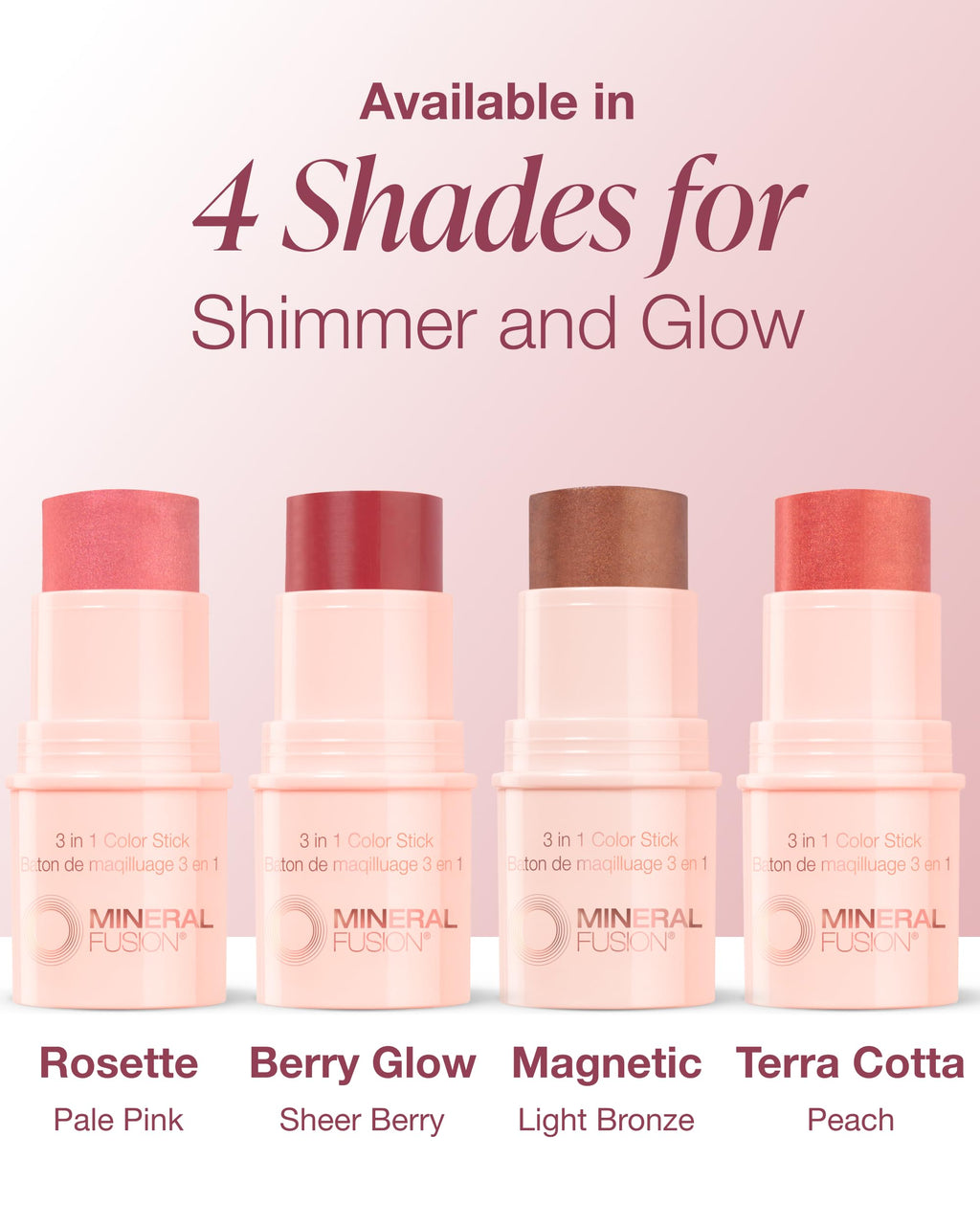 Mineral Fusion 3-in-1 Color Stick – Hydrating Tinted Blush for Cheeks, Lips & Eyes | Berry Glow