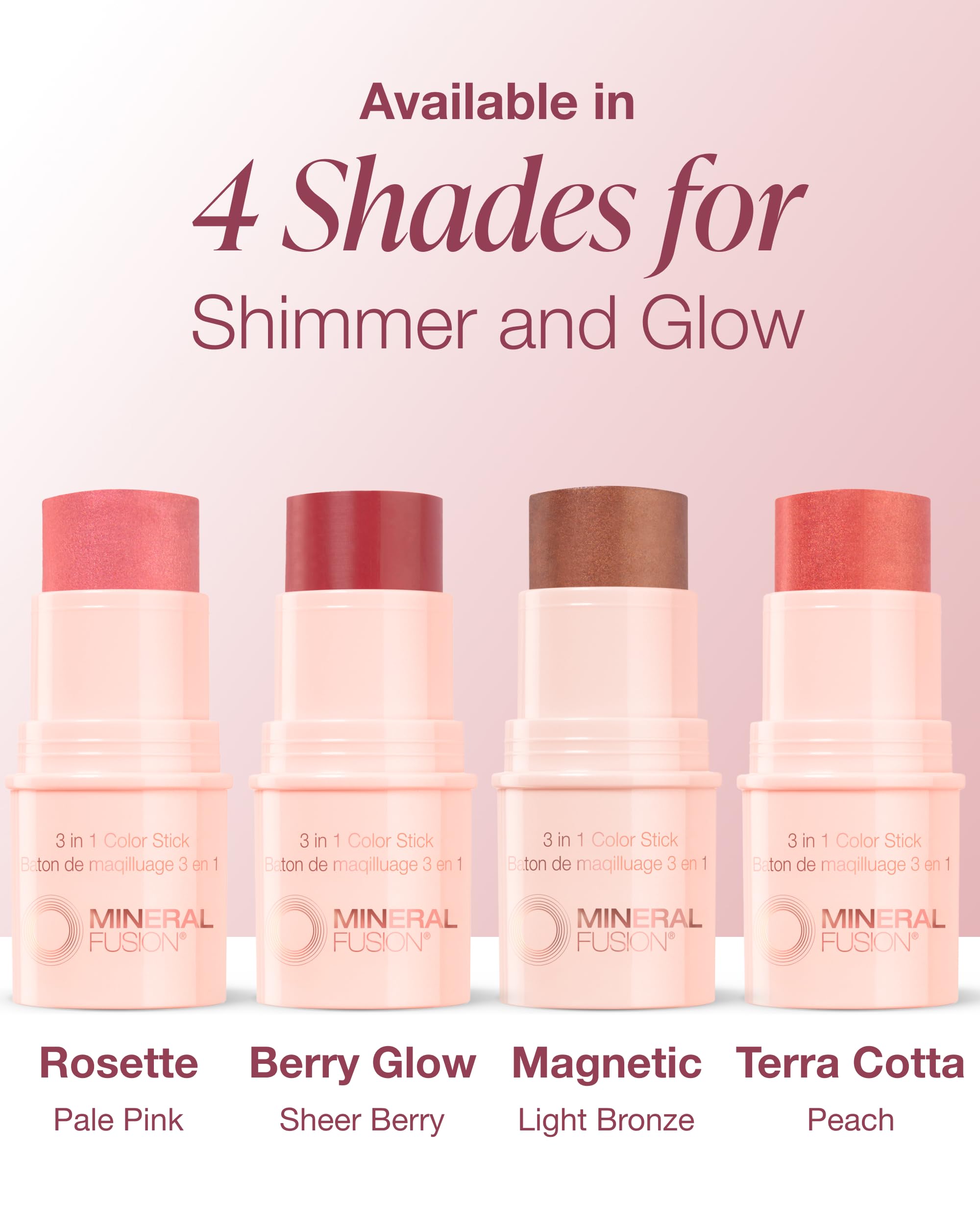 Mineral Fusion 3-in-1 Color Stick – Hydrating Tinted Blush for Cheeks, Lips & Eyes | Berry Glow