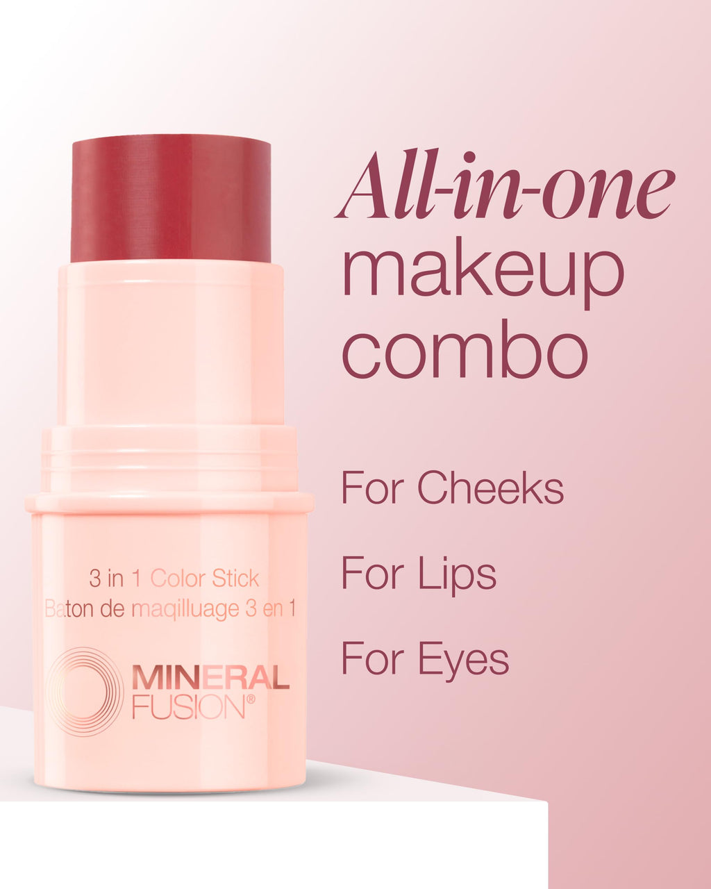 Mineral Fusion 3-in-1 Color Stick – Hydrating Tinted Blush for Cheeks, Lips & Eyes | Berry Glow