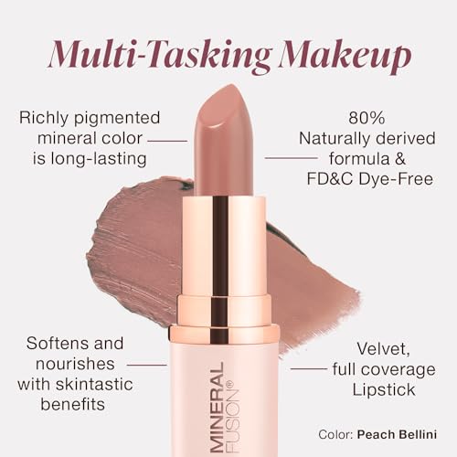 Mineral Fusion Long-Lasting Lipstick – Peach Bellini | Vivid, Smudge-Free Color with Avocado Oil