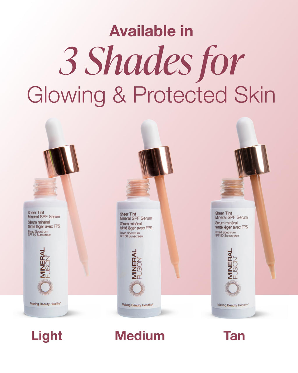 Mineral Fusion Sheer Tint SPF Face Serum (Medium) – SPF 50 Mineral Sunscreen, Sheer Coverage & Dewy Glow