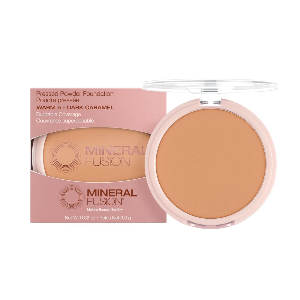Mineral Fusion Pressed Powder Foundation Warm 5 – Tan Skin with Golden Undertones | Matte Finish, Talc-Free, Hypoallergenic