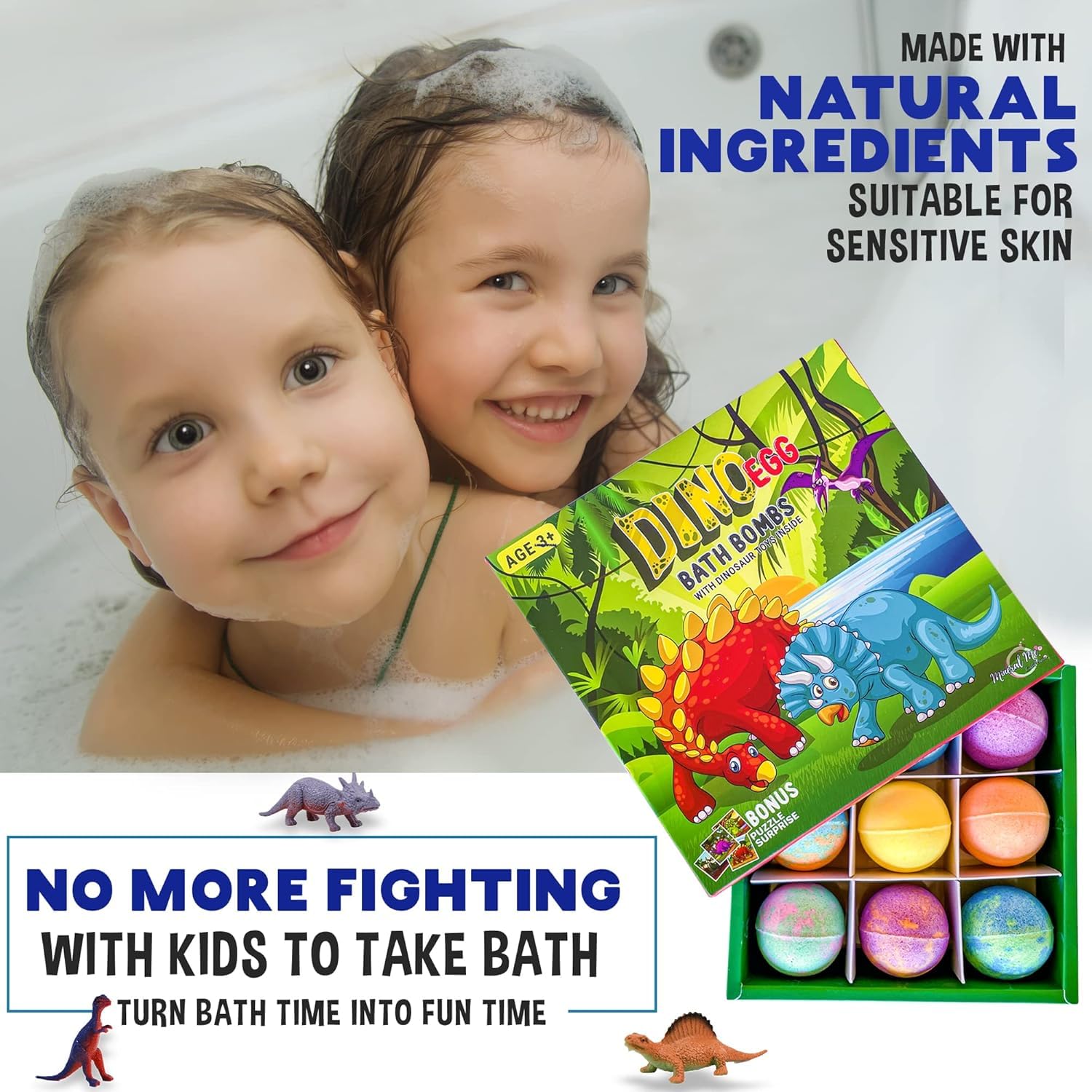 Mineral Me California Kids Bath Bombs with Surprise Toys – Organic Dino Eggs (9-Pack)