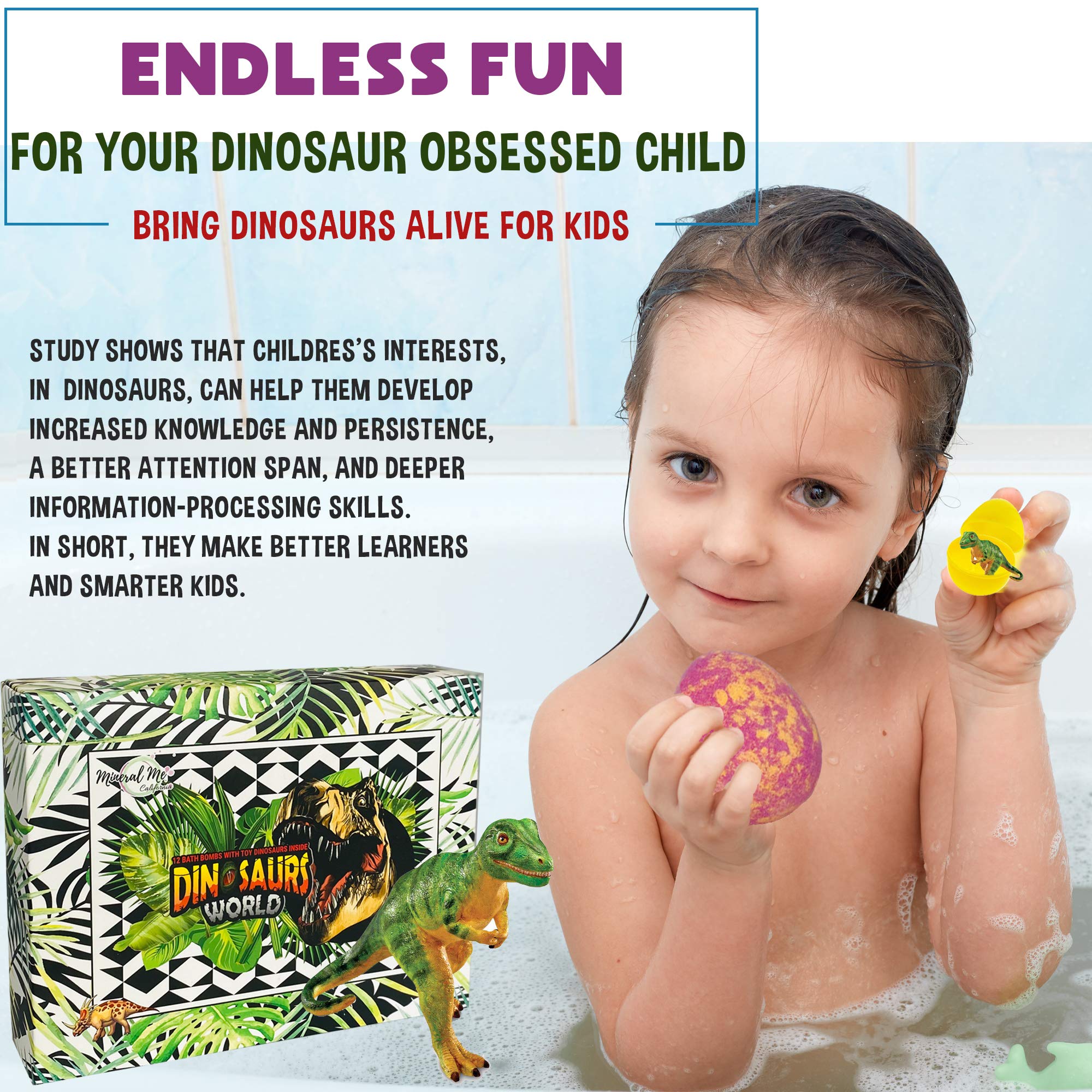 Mineral Me California | 12 Dinosaur Bath Bombs with Toys – Organic Kids Bubble Bath Fizzies