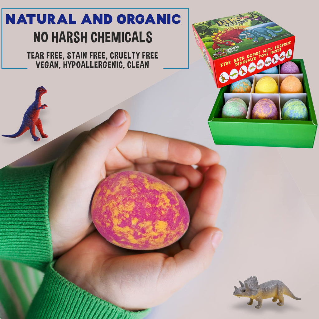 Mineral Me California Kids Bath Bombs with Dino Toy Inside – 9 Organic Dino Egg Set