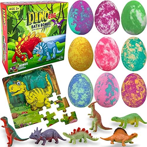 Mineral Me California Kids Bath Bombs with Surprise Toys – Organic Dino Eggs (9-Pack)