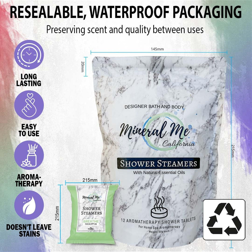 Mineral Me California Shower Steamers Aromatherapy – 12pc Vapor Tablets with Organic Essential Oils