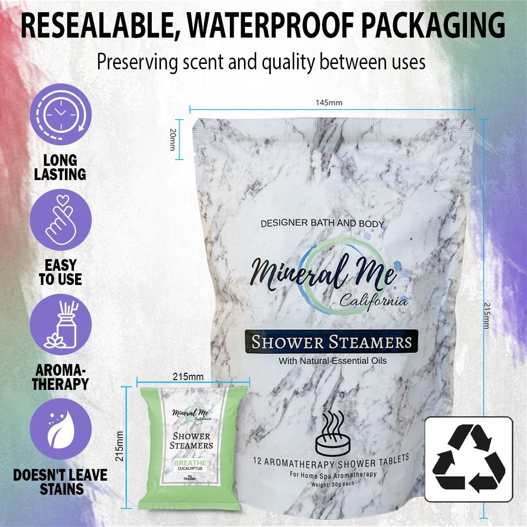 Mineral Me California Shower Steamers Aromatherapy – 12pc Vapor Tablets with Organic Essential Oils
