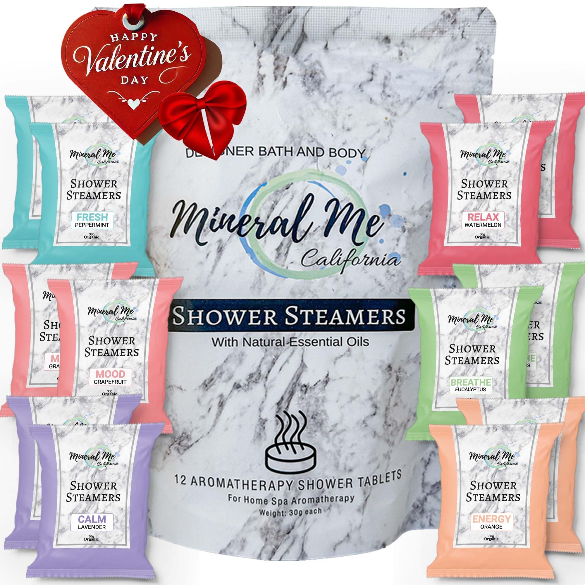 Mineral Me California Shower Steamers Aromatherapy – 12pc Vapor Tablets with Organic Essential Oils